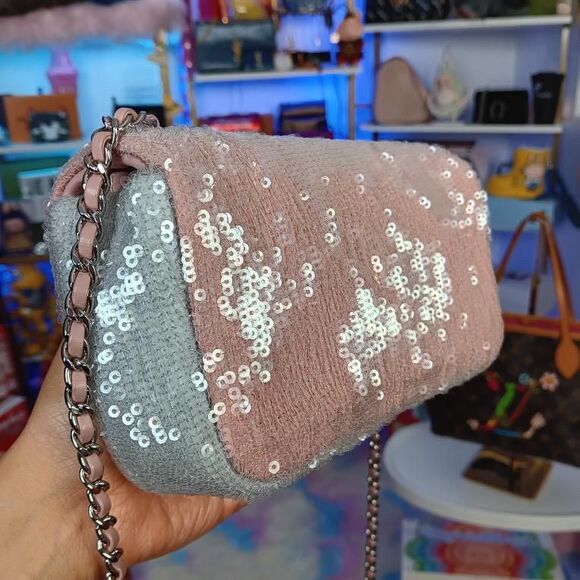 Chanel Waterfall Pastel Pink Multi Color Squin Flap Shoulder Crossbody Bag Full - Picture 5 of 16